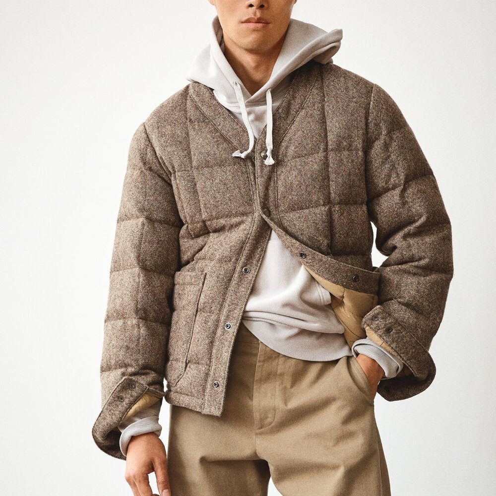Todd Snyder Quilted Down Cardigan in Brown Donegal NWT